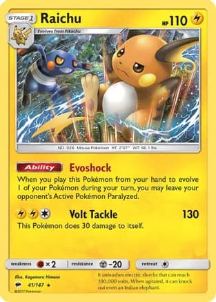 Raichu — SM - Burning Shadows Pokémon TCG card by Kagemaru Himeno