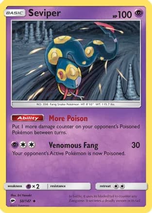 Seviper — SM - Burning Shadows Pokémon TCG card by Eri Yamaki