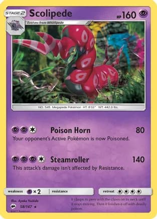 Scolipede — SM - Burning Shadows Pokémon TCG card by Ayaka Yoshida