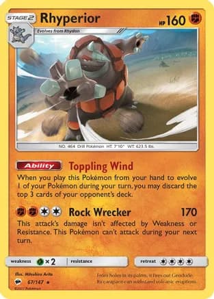 Rhyperior — SM - Burning Shadows Pokémon TCG card by Mitsuhiro Arita
