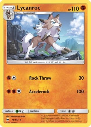 Lycanroc (76) — SM - Burning Shadows Pokémon TCG card by Mitsuhiro Arita