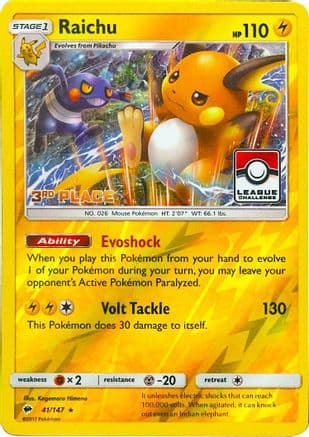 Raichu - 41/147 (League Challenge) [3rd Place] — League & Championship Cards