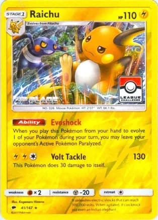 Raichu - 41/147 (League Challenge) [2nd Place] — League & Championship Cards