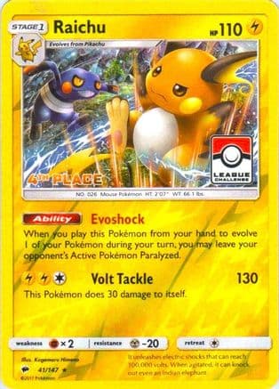 Raichu - 41/147 (League Challenge) [4th Place] — League & Championship Cards