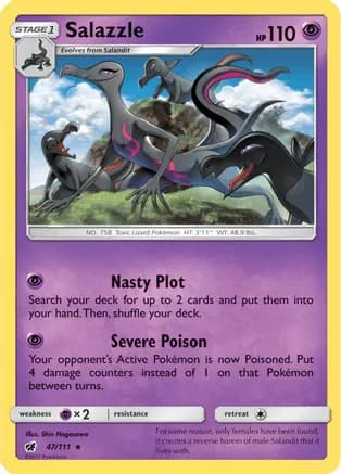 Salazzle — SM - Crimson Invasion Pokémon TCG card by Shin Nagasawa