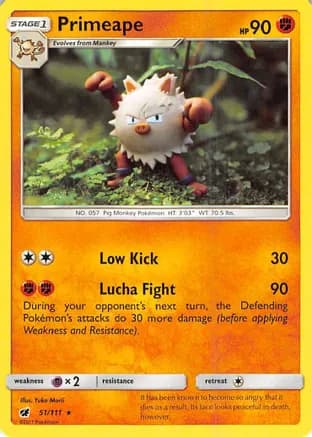 Primeape — SM - Crimson Invasion Pokémon TCG card by Yuka Morii