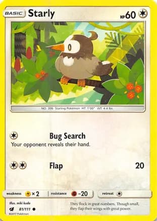 Starly — SM - Crimson Invasion Pokémon TCG card by miki kudo