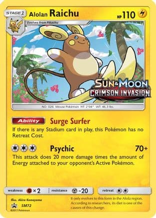 Alolan Raichu - SM72 (Prerelease) — SM Promos Pokémon TCG card by Alon Kamagawa