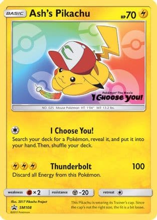 Ash's Pikachu - SM108 — SM Promos Pokémon TCG card by Hasuno
