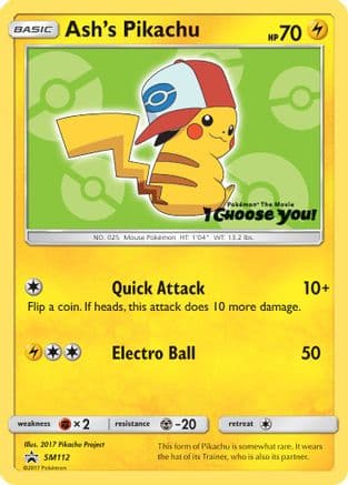 Ash's Pikachu - SM112 — SM Promos Pokémon TCG card by Mizue Mizushima