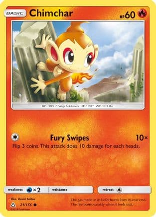 Chimchar (21) — SM - Ultra Prism Pokémon TCG card by Kouki Saitou