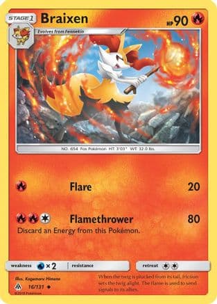Braixen — SM - Forbidden Light Pokémon TCG card by Kagemaru Himeno