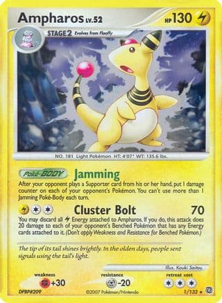Ampharos - 1/132 (DP Secret Wonders) — Deck Exclusives Pokémon TCG card by Ken Sugimori