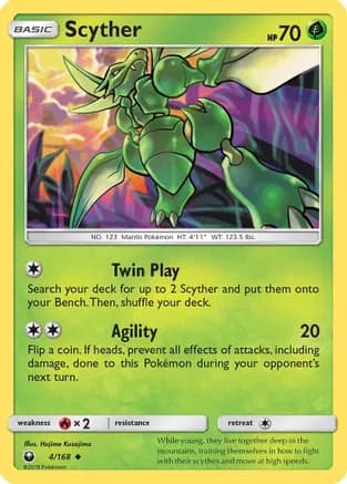 Scyther — SM - Celestial Storm Pokémon TCG card by Shin Nagasawa