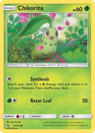 Chikorita (5) — SM - Lost Thunder Pokémon TCG card by Aya Kusube