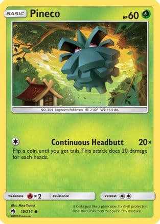 Pineco — SM - Lost Thunder Pokémon TCG card by Misa Tsutsui