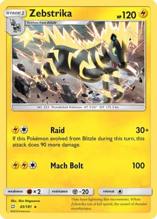 Zebstrika — SM - Team Up Pokémon TCG card by Shin Nagasawa