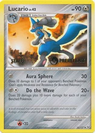 Lucario - 53/127 (Prerelease) [Staff] — Diamond and Pearl Promos Pokémon TCG card by Kouki Saitou