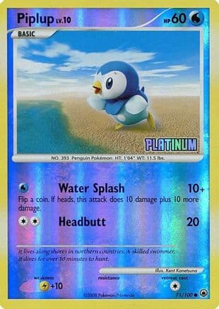 Piplup - 71/100 [Platinum] — Burger King Promos Pokémon TCG card by Kent Konetsuna