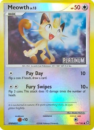 Meowth - 106/146 [Platinum] — Burger King Promos Pokémon TCG card by Atsuko Nishida