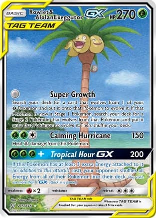 Rowlet & Alolan Exeggutor GX (Alternate Full Art) — SM - Unified Minds