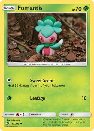Fomantis — SM - Unified Minds Pokémon TCG card by Yuka Morii