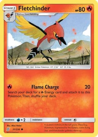 Fletchinder — SM - Unified Minds Pokémon TCG card by Mina Nakai