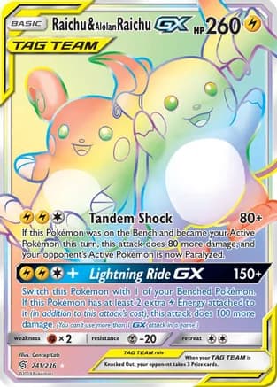 Raichu & Alolan Raichu GX (Secret) — SM - Unified Minds