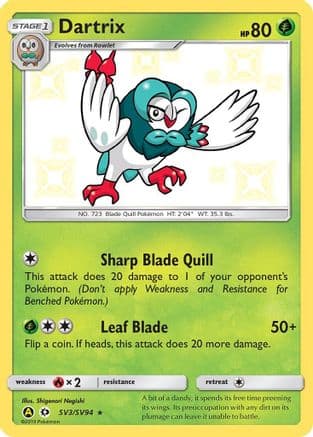 Dartrix — Hidden Fates: Shiny Vault Pokémon TCG card by Shigenori Negishi