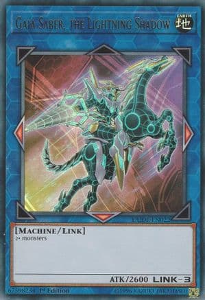 Gaia Saber, the Lightning Shadow — Duel Devastator Yu-Gi-Oh! card by KAZUKI TAKAHASHI