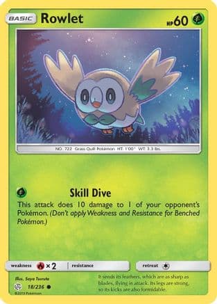 Rowlet - 18/236 — SM - Cosmic Eclipse Pokémon TCG card by Saya Tsuruta