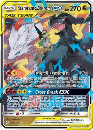 Reshiram & Zekrom GX — SM - Cosmic Eclipse Pokémon TCG card by Hasebe Rolla