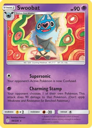 Swoobat — SM - Cosmic Eclipse Pokémon TCG card by Tomokazu Komiya