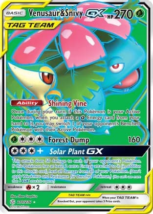 Venusaur & Snivy GX (Full Art) — SM - Cosmic Eclipse