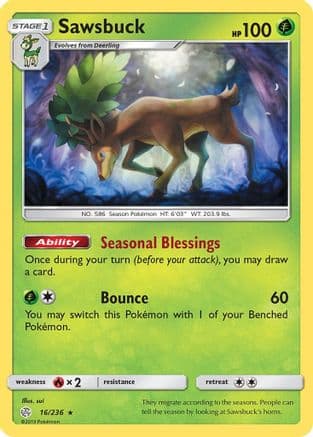 Sawsbuck — SM - Cosmic Eclipse Pokémon TCG card by sui