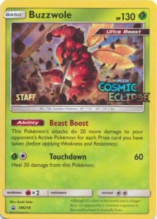 Buzzwole - SM218 (Prerelease) [Staff] — SM Promos Pokémon TCG card by Kazuki Saito