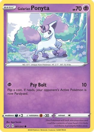 Galarian Ponyta — SWSH01: Sword & Shield Base Set Pokémon TCG card by Saya Tsuruta