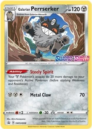 Galarian Perrserker - SWSH008 (Prerelease) — SWSH: Sword & Shield Promo Cards Pokémon TCG card by Akira Komayama