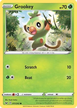 Grookey (011) — SWSH01: Sword & Shield Base Set Pokémon TCG card by Kouki Saitou