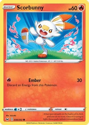 Scorbunny (030) — SWSH01: Sword & Shield Base Set Pokémon TCG card by Hasuno