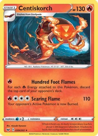 Centiskorch — SWSH01: Sword & Shield Base Set Pokémon TCG card by Anesaki Dynamic