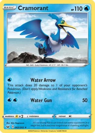 Cramorant — SWSH01: Sword & Shield Base Set Pokémon TCG card by Shin Nagasawa