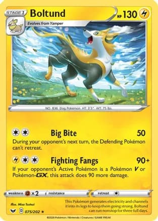 Boltund (075) — SWSH01: Sword & Shield Base Set Pokémon TCG card by Misa Tsutsui