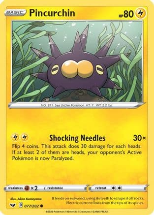Pincurchin — SWSH01: Sword & Shield Base Set Pokémon TCG card by Akira Komayama