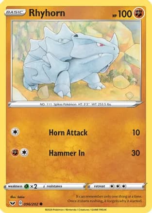 Rhyhorn (096) — SWSH01: Sword & Shield Base Set
