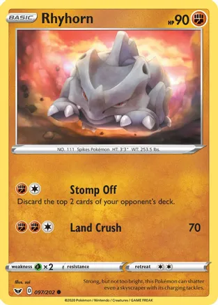 Rhyhorn (097) — SWSH01: Sword & Shield Base Set
