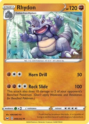 Rhydon — SWSH01: Sword & Shield Base Set Pokémon TCG card by KEIICHIRO ITO