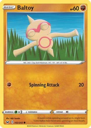 Baltoy (102) — SWSH01: Sword & Shield Base Set Pokémon TCG card by Miki Tanaka
