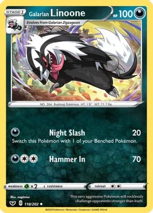 Galarian Linoone — SWSH01: Sword & Shield Base Set Pokémon TCG card by nagimiso