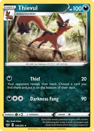 Thievul — SWSH01: Sword & Shield Base Set Pokémon TCG card by Kouki Saitou